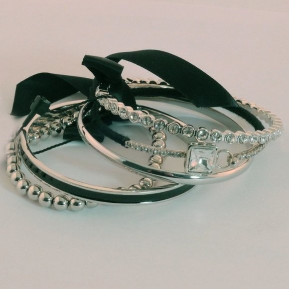White House Black Market Jewelry - WHBM 5 bangle set, black and silver with crystals